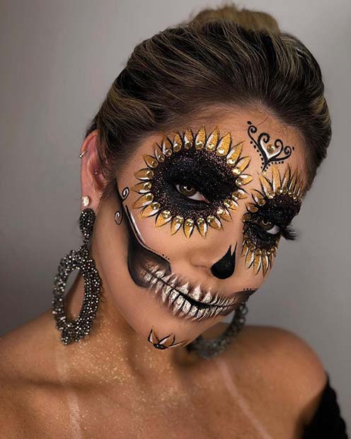 Sugar Skull Makeup with Sunflowers