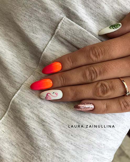 Summery Flamingo Nails