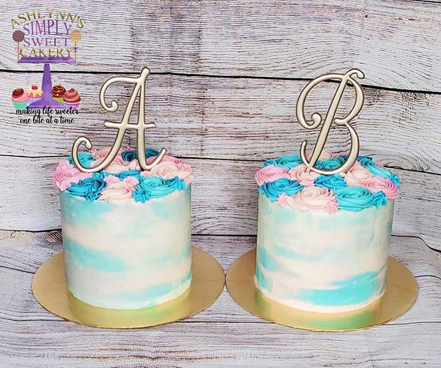 A and B Twin Gender Reveal Cakes