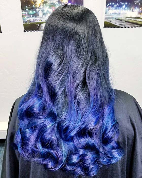 Blue Black Hair Color to Light Blue and Purple