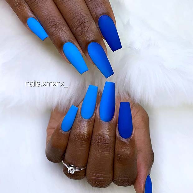 Matte Blue Gradient Nail Design