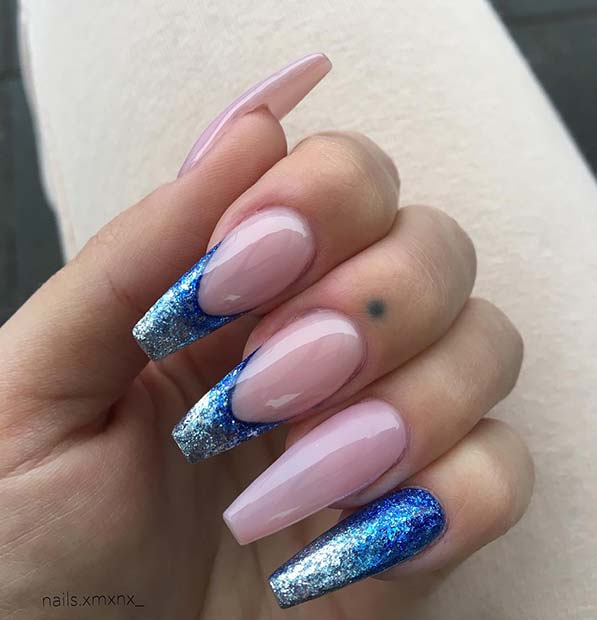 Bold Blue Ombre Nails with Blue Tips