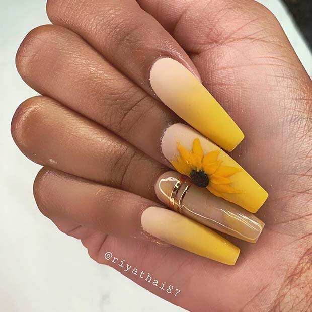 Cute Sunflower Nail Art