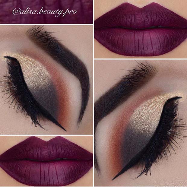 Chic Eye Makeup with Rich, Dark Lip Color