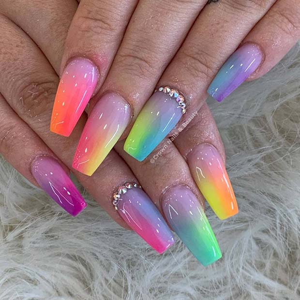 Colorful Gradient Coffin Nails