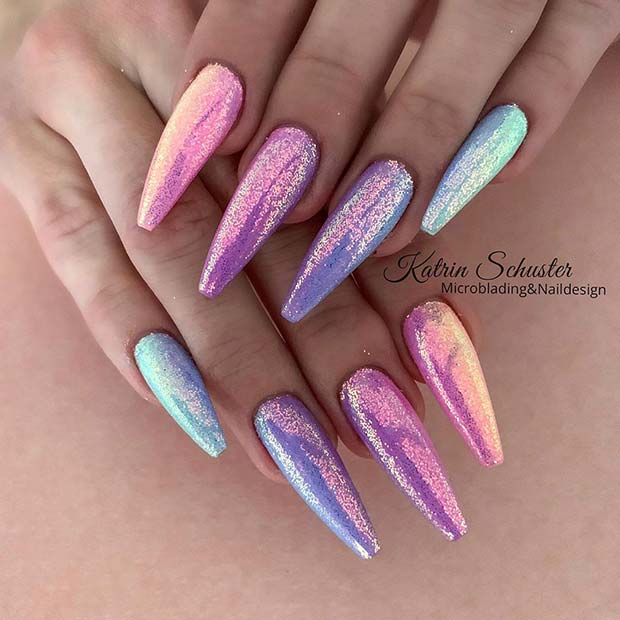 Colorful Glitter Long Coffin Nails