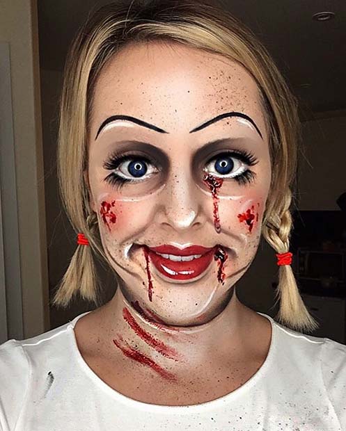 Creepy Doll Makeup with Fake Blood