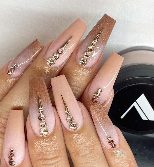 Elegant Nude Nails with Gold