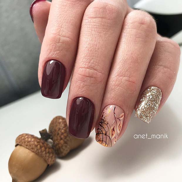 Elegant Shellac Nails with Pretty Nail Art and Glitter