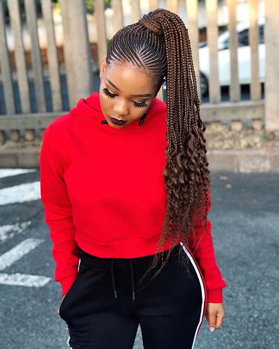 High Braided Ponytail with Curly Ends