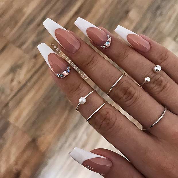 Long Coffin Nails with White Tips