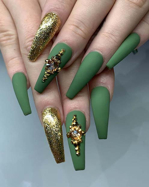 Matte Green Coffin Nails