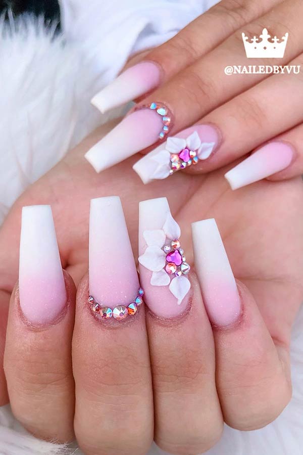 Matte Nails with Floral Accent Nail