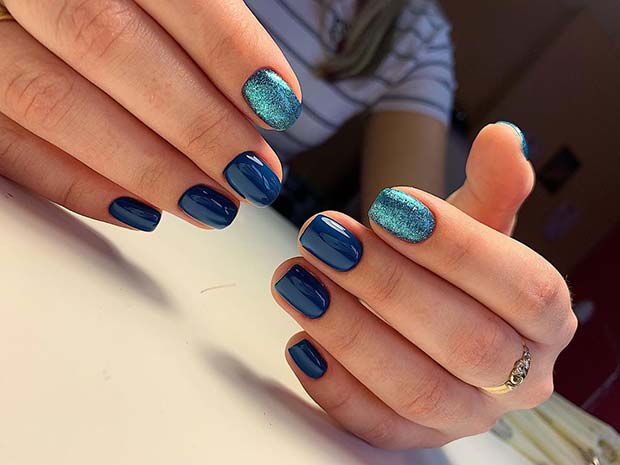Navy Nails with Blue Glitter