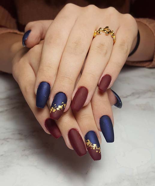 Navy and Burgundy Nails