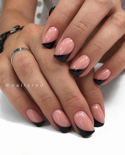 Nude Nails with Trendy Black Nail Art