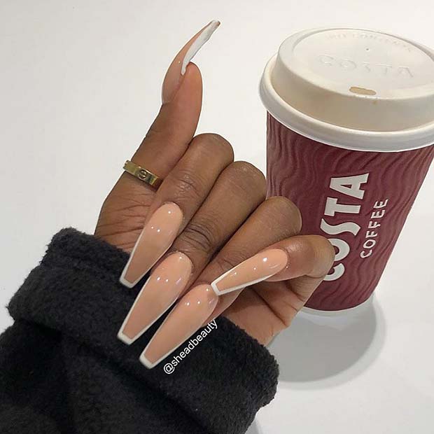 Nude Nails with White Nail Art