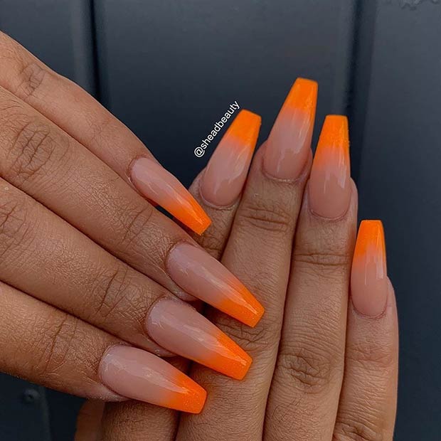 Orange and Nude Ombre Nails