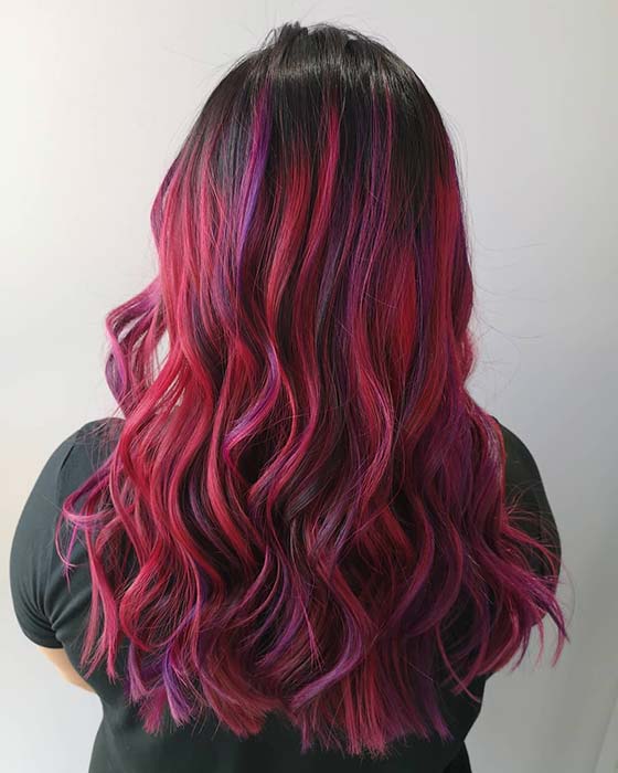 Pink, Purple and Red Highlights for Black Hair