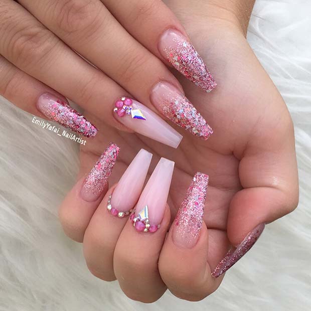 Pretty Pink Nails with Sparkle