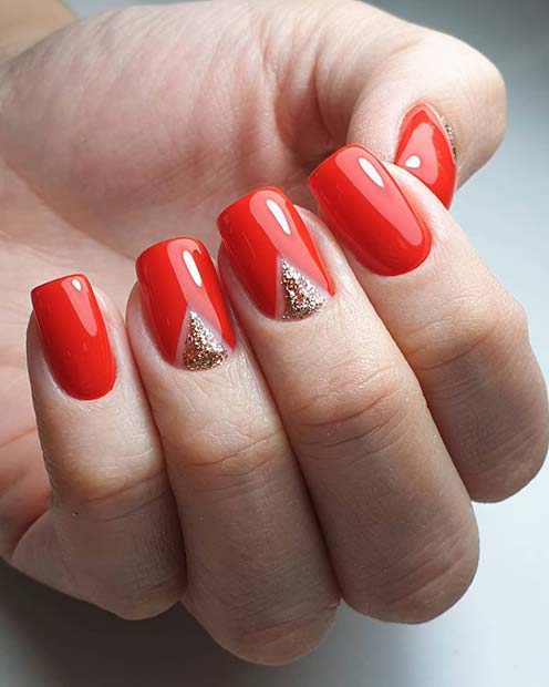 Red Nails with Glittery Nail Art