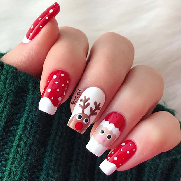 Santa, Reindeer and Snow Nail Design