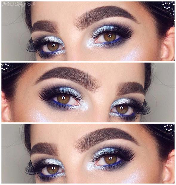 Silver and Blue Eye Makeup 
