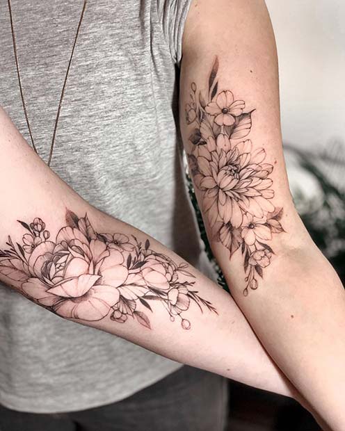 Stunning Floral Tattoo Idea for Sisters