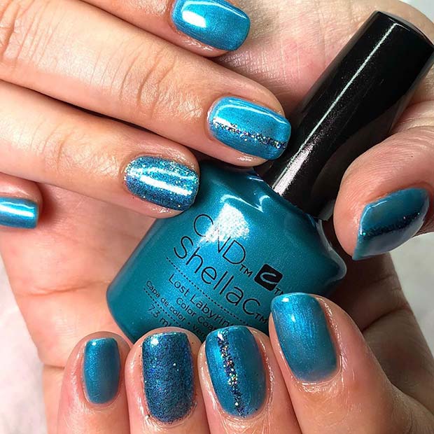 Stylish Blue Nails with Sparkle