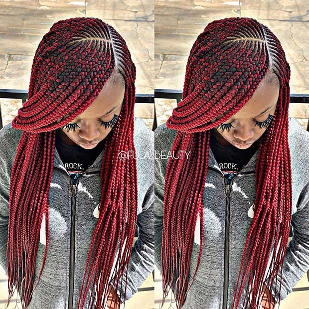 Stylish Red Feed In Braids