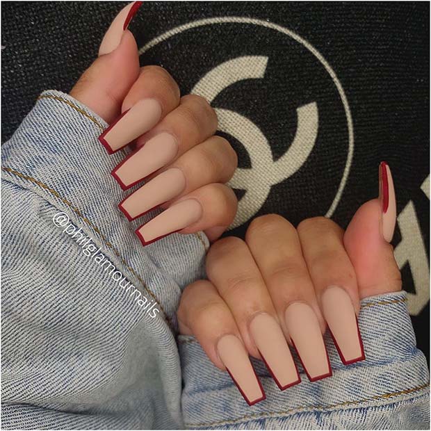 Trendy Nude Nails with Red Tips