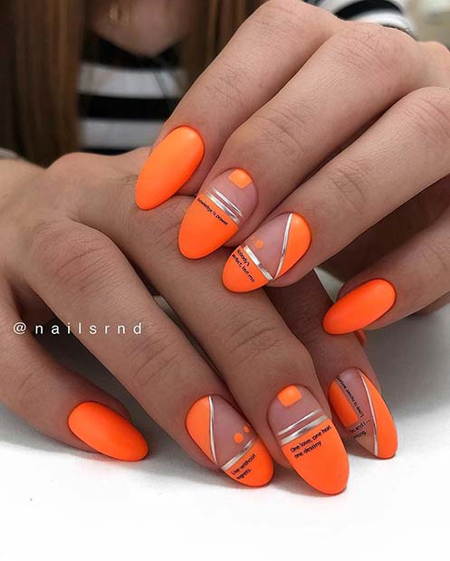 Trendy Orange Almond Nails