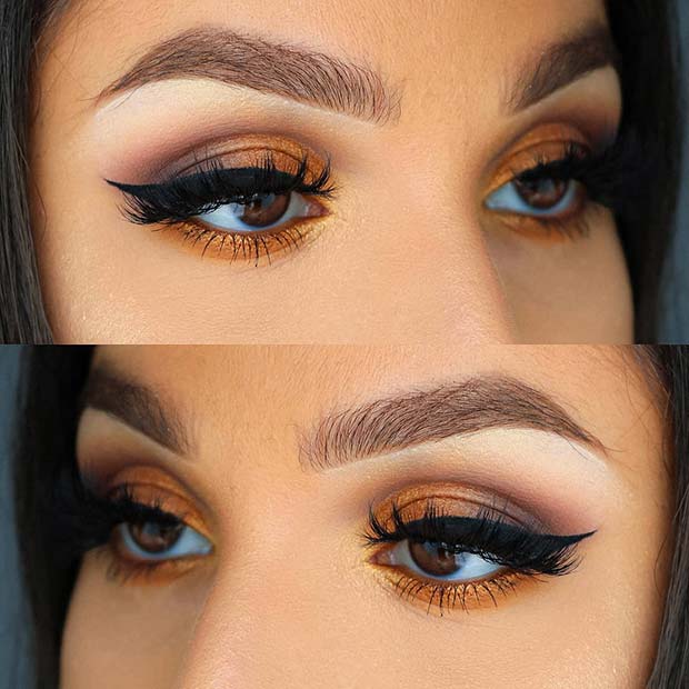 Warm Orange Eye Makeup with Bold Eyeliner