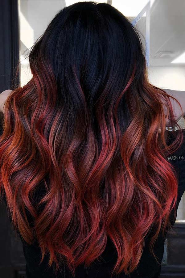 Black to Fiery Red Ombre Hair