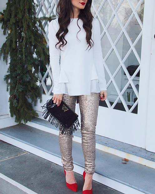 Chic NYE Outfit with Bold Red Shoes