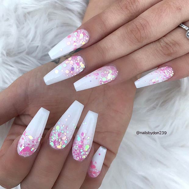 Coffin Nails with Pink Sequins