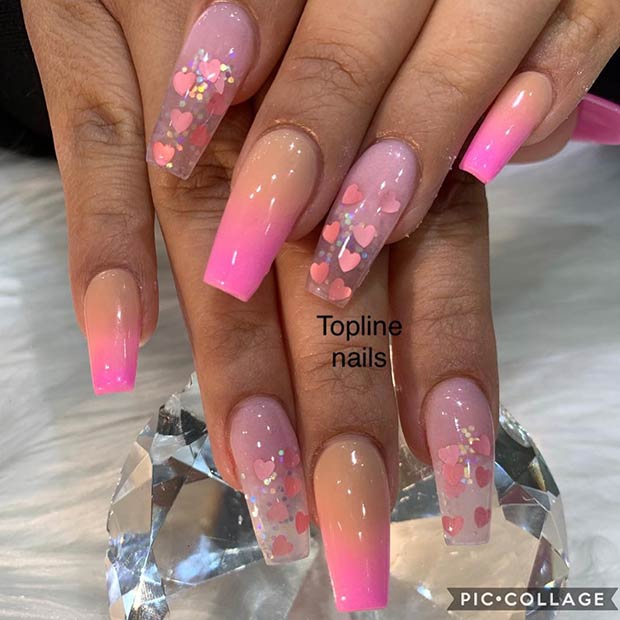 Cute Clear Acrylic Nails with Hearts