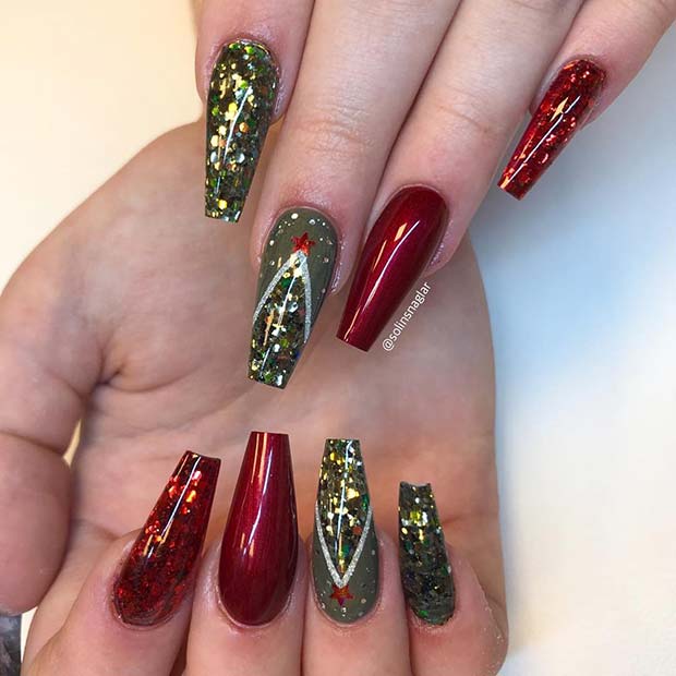 Festive and Sparkly Nail Design