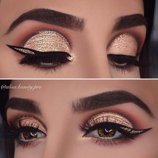 Glamorous Gold Eye Makeup for NYE