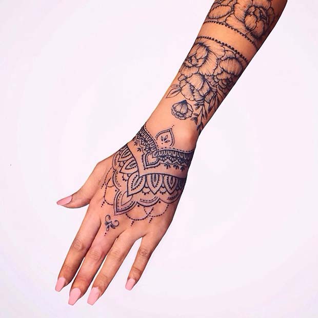 Hand Tattoo with Beautiful Patterns