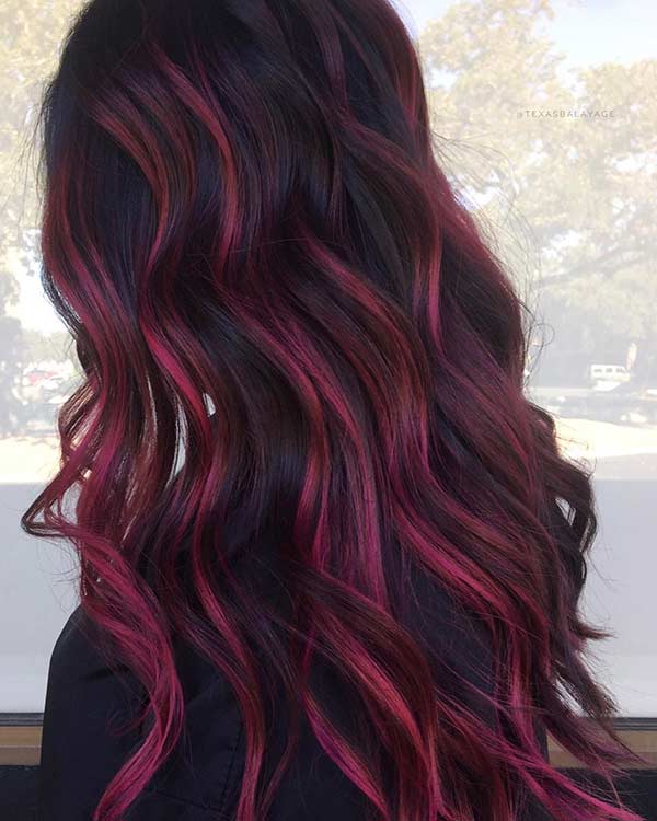 Long Black Hair with Red Highlights
