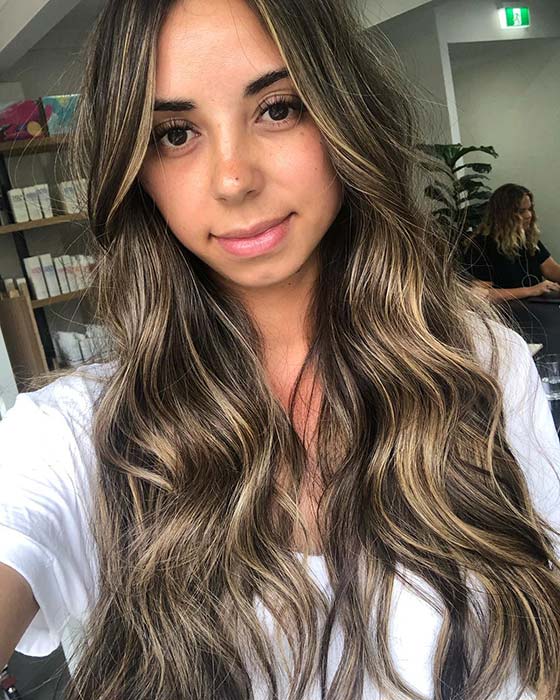 Long Brown Hair with Thin Blonde Highlights