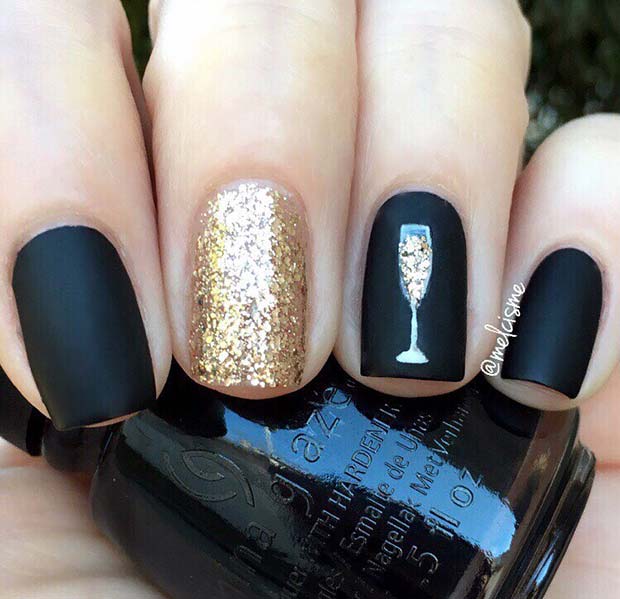 Matte Black and Glitter with a Champagne Flute
