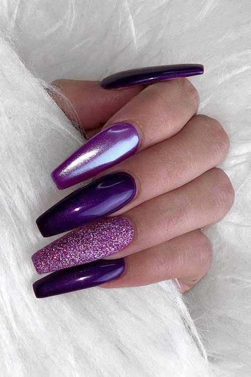 Multi Tone Purple Coffin Nails