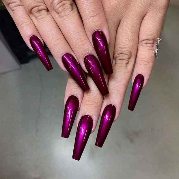 Stunning Dark Purple Coffin Nails
