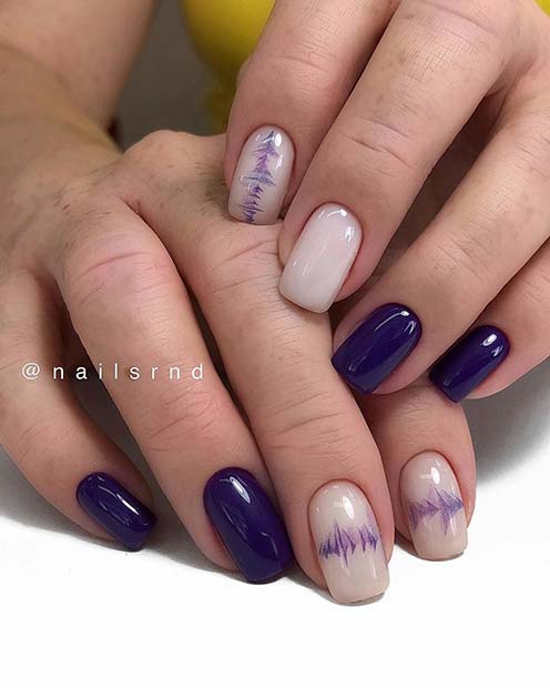 Trendy Purple and Nude Nails