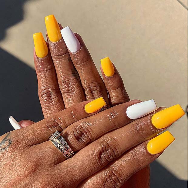Yellow and White Nail Design
