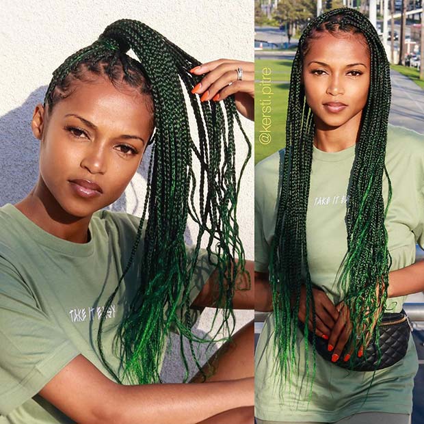 Awesome Green Knotless Braids