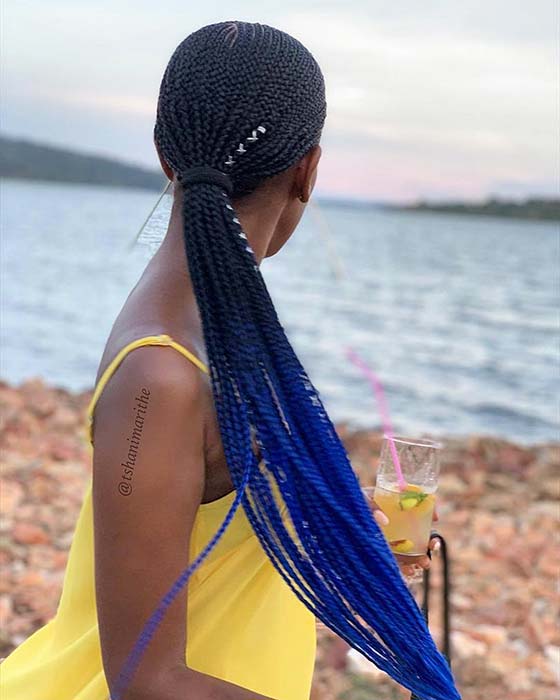 Blue Ombre Braided Ponytail