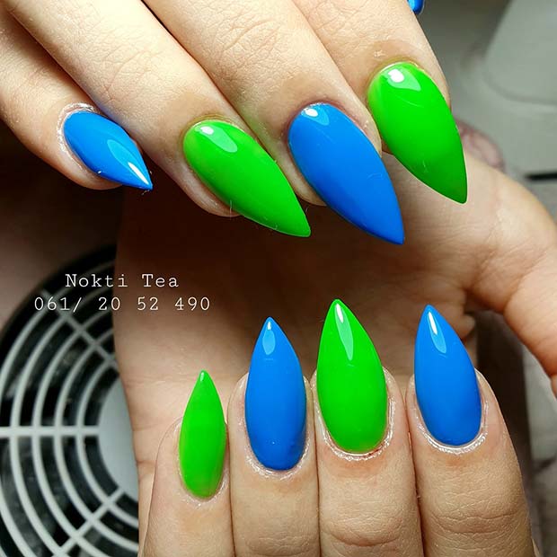 Bold Green and Blue Nails